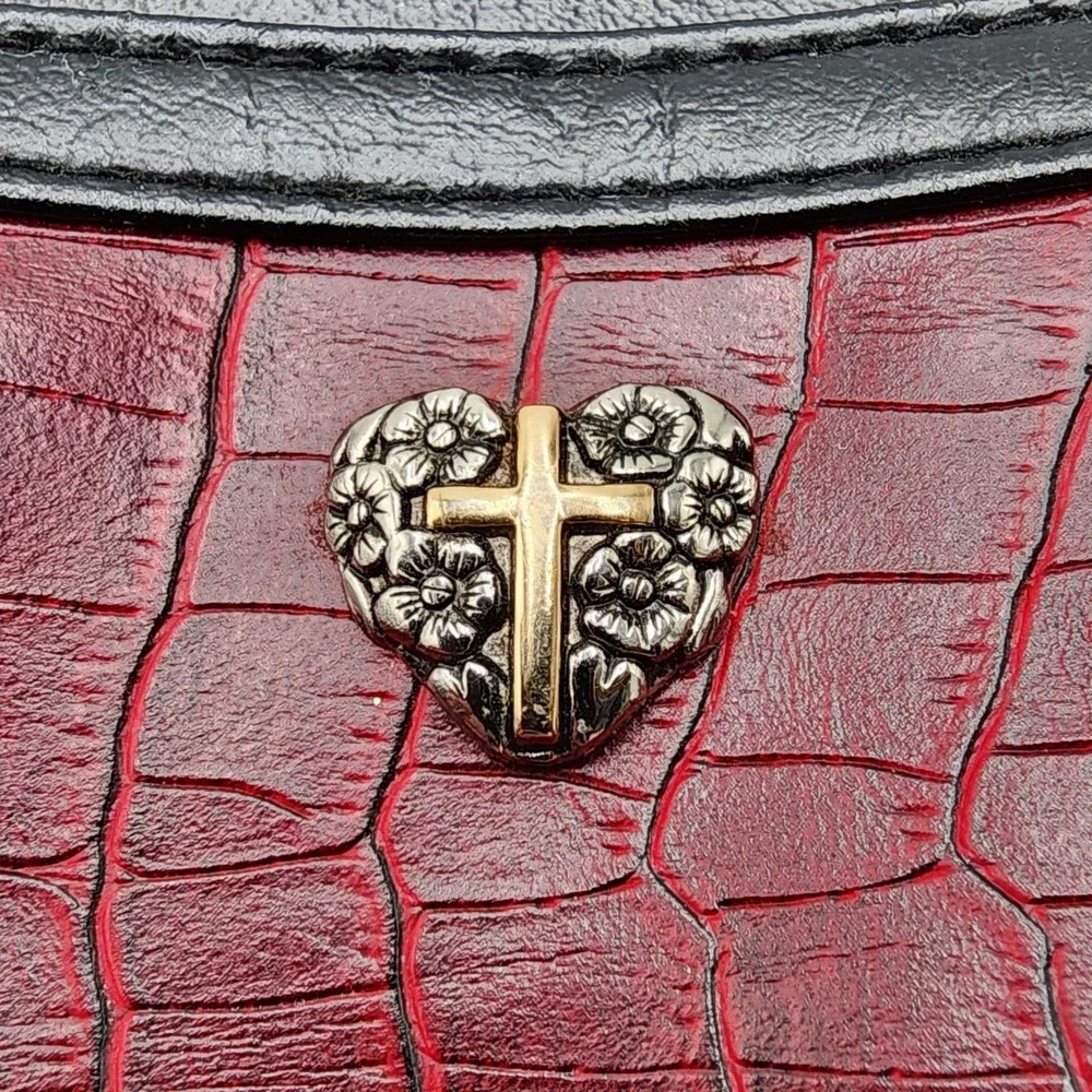 Greg Gift Red and Black Bible Case Purse Zip Pebbled‎ Handbag Large Faux Leather